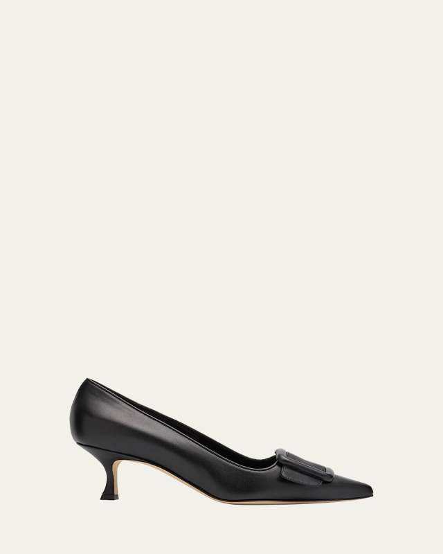 Maysale Leather Buckle Kitten Pumps